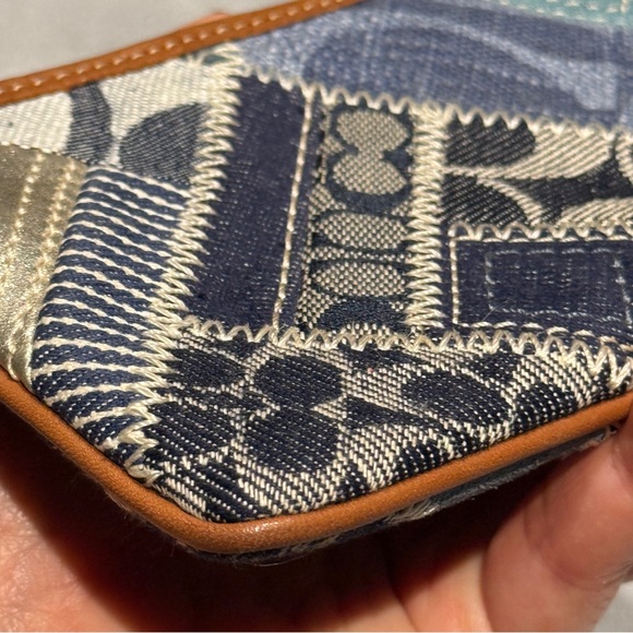 NWOT Coach Signature Indigo Denim and Leather Patchwork Wristlet